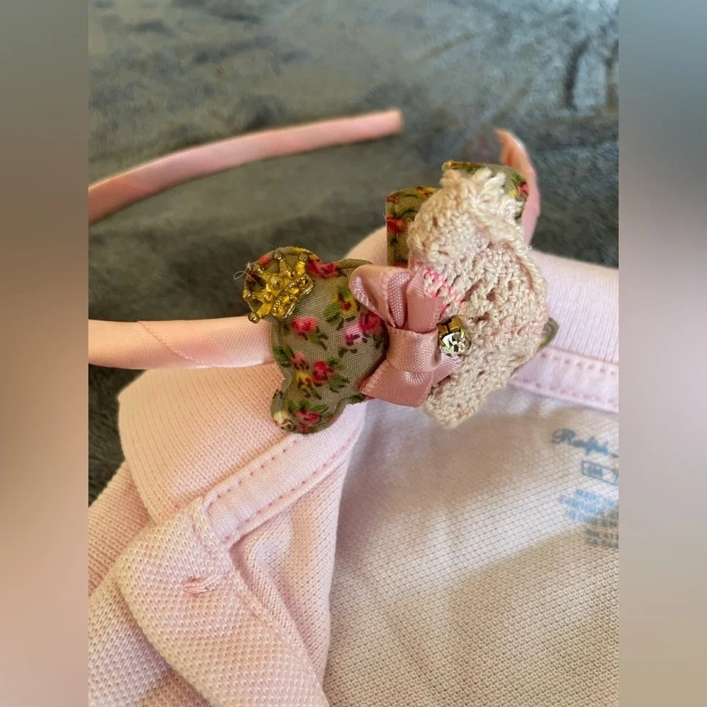 Bundle of 3: NWOT headband + tutu skirt + Ralph Lauren dusty pink top size 6M